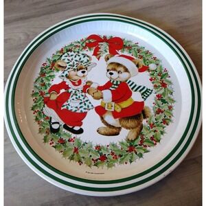Vintage 1984 Tin Christmas Santa Bears Cookie Serving Tray Snp Chicago‎ Platter